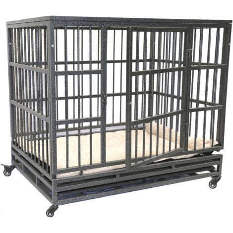 MaxxPet Jaula Perro de Metal y Manta de Lujo - Jaula de Transporte sobre Ruedas. 2 Puertas con Cerradura – Bandeja Extraíble. 50 kg – 94 x 59 x 75 cm
