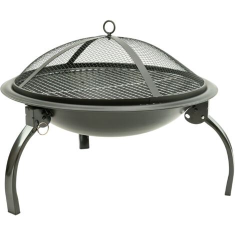 MaxxGarden Brasero exterior – Con parrilla de barbacoa – Bol de fuego con tapa – Chimenea exterior decorativo para el jardín – Brasero barbacoa Ø56cm – Fire pit redondo con grill