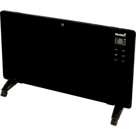 MaxxHome Convector de Vidrio - Calefactor de baño - Calefactor eléctrico con Temporizador - Incluye Mando a Distancia - De pie o de Pared - Pantalla táctil - Pantalla LCD - 2000W - Negro