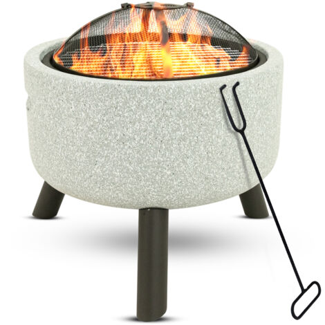 MaxxGarden Brasero – Ø 45 cm, Rejilla: Ø 40 cm, Resistente al Agua y a Las heladas, Madera o carbón de Madera, Acero, MagicMag: Piedra Artificial Mgo, Aspecto Piedra/Negro