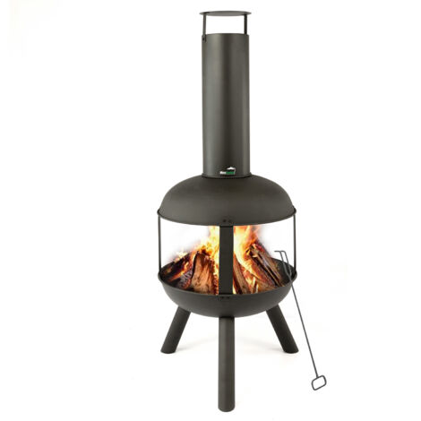 MaxxGarden - Hades Preciosa Chimenea de Jardín con Chimenea para Relajarse - Chimenea de Patio con Rejilla de Acero - Chimenea de Exterior con Póker - Estufa de Patio (Ø45 × 115 cm) Negro