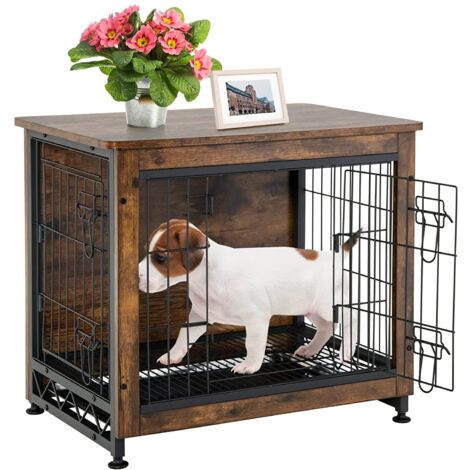 MaxxPet Parque Para Perros - Jaulas para Perros con 2 Puertas - Jaula Estilo Mueble Para el Hogar - Jaula Perro Con Deslizador Extraíble - Parque Para Gatos - 63x51x59 cm - Marrón Vintage