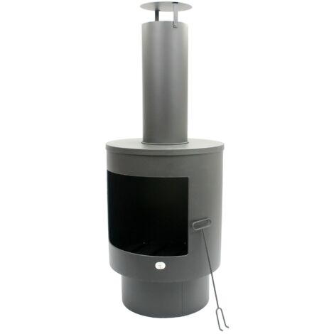 MaxxGarden - Chimenea de jardín Fenix Premium con chimenea para relajarse - Chimenea de patio con rejilla de acero - Chimenea de exterior con almacenamiento de leña en el suelo - (Ø44,5x134cm) + cober
