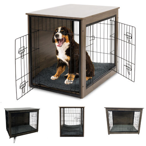 MaxxPet Caja de Madera Para Perros, Caja Para Perros Para el Hogar, Caseta Para Perros de Interior, con 2 Puertas, Jaula Para Perros, Sala de Estar, 82x55x64cm, Negro