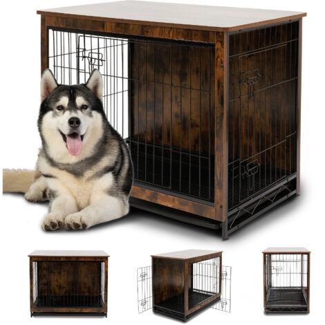 MaxxPet Caja Para Perros de Madera, Caja Para Perros Para el Hogar, Casa Para Perros de Interior, Con 2 Puertas, Casa Para Perros, Salón, 98x65x68cm, Marrón