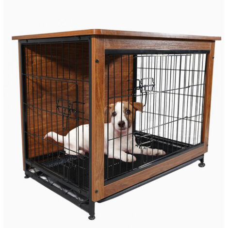 MaxxPet Parque Para Perros - Jaulas para Perros con 2 Puertas - Jaula Estilo Mueble Para el Hogar - Jaula Perro Con Deslizador Extraíble - Parque Para Gatos - 83x55x64 cm - Marrón Vintage