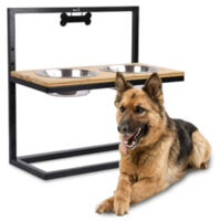 MaxxPet Cuenco Doble - Cuenco para perro - Cuenco elevado - 54x23x53cm - Bambú