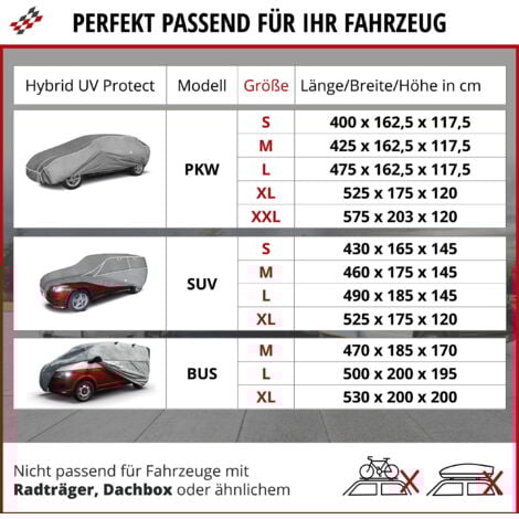PKW Hagelschutzplane Hybrid UV Protect, Hagelschutzgarage Größe M