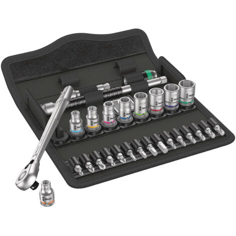 Set de llaves de vaso y puntas para atornillar 1/4" WERA 8100 SA 11 Zyklop Metal Imp 1/4" (28 piezas)