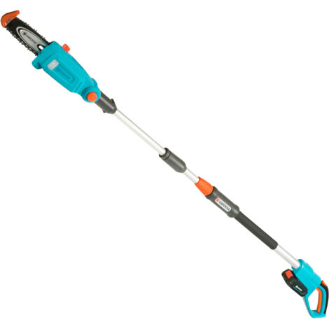 GARDENA Cortarramas telescópico a batería TCS 20 cm / 18V POWER FOR ALL cargador y batería incluidos, sierra de altura hasta 4 m, 20 cm longitud espada, cabezal flexible y correa transporte (14770-20) (1/5)