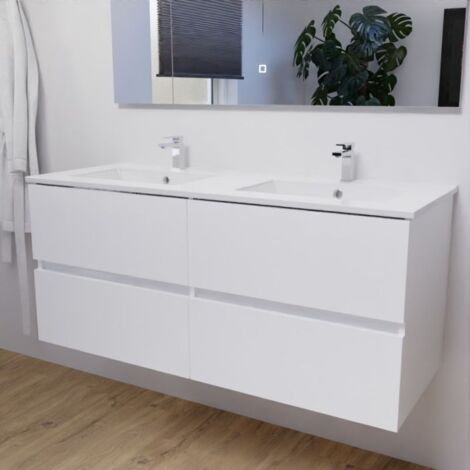 Doppelwaschbecken 120 cm ROSALY - Weifl - Sp∏lbeckenplatte aus Keramik (1/5)