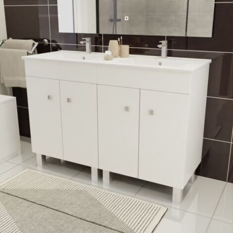 Doppelwaschtisch mˆbel 120 cm ECOLINE auf Beinen 120 cm - Glânzendes Weiﬂ (1/5)
