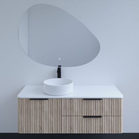 Meuble salle de bain 120 cm VERTIGO avec vasque à poser et miroir Drop - Chêne clair (1/5)