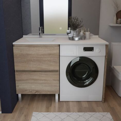 Waschmaschinenschrank IDEA versetzte Waschtischplatte 124 cm x 65 cm Ò Holz Ò Waschbecken ‹ links (1/3)