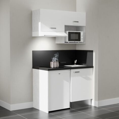 Kochnischen K02L-PT - 120 cm mit Arbeitsplatte und spüle - Weiße Front - strukturierte schwarze Arbeitsplatte - Edelstahl-Spüle - Kredenzen ja (1/5)