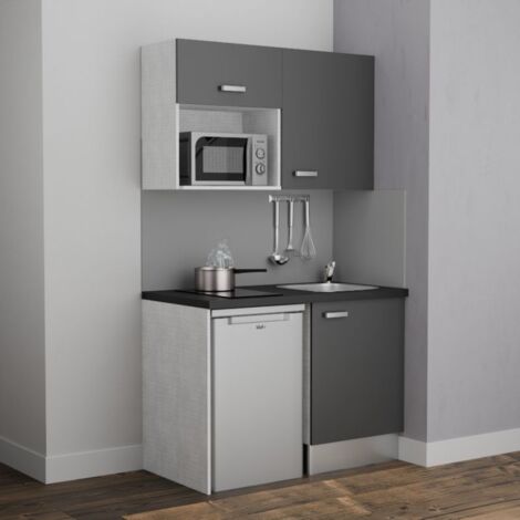 Kochnischen K07L-PT - 120 cm mit Arbeitsplatte und spüle - Graue Front - schwarze Laminatplatte - Edelstahl-Spüle - Kredenzen nein (1/5)