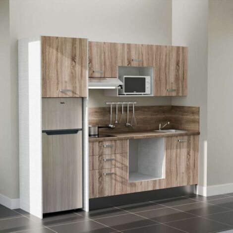 Kochnischen K37L-PT - 240 cm - Laminatplan, spüle Edelstahl, - Holzfront - Laminatplatte aus Holz - Kredenzen ja + Haushaltsgeräte Edelstahl (1/4)