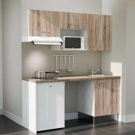 Kochnischen K55L-PT - 180 cm - Laminatplan, spüle Edelstahl, - Holzfront - Laminatplatte aus Holz - Kredenzen nein + Haushaltsgeräte weiß (1/5)