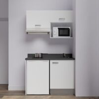 Kochnischen K02L - 120 cm a weiß - Nero - Spüle rechts