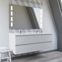 Doppelwaschbecken 140 cm ARLEQUIN mit Prestige-Spiegel - Weifl es Waschbecken - Weifl e Querstangen