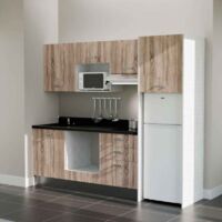 Kochnischen K37L - 240 cm - Holz - Nero - Spüle links + Haushaltsgeräte weiß