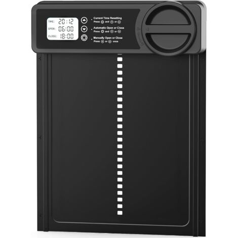 Porte de poulailler automatique avec minuterie/mode manuel, porte de poulailler Anti-pincement Alliage d'aluminium Grand écran LCD programmable, avertissement de batterie faible