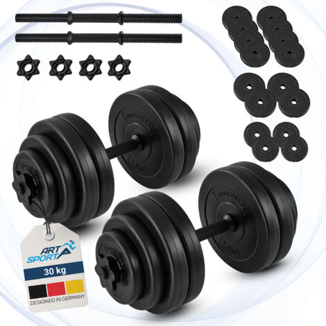 Artsport ensemble de 2 haltères - Ensemble de haltères avec 2 haltères, disques et écrous étoile pour entraînement en force - Ensemble de haltères avec 16 poids, 30 kg