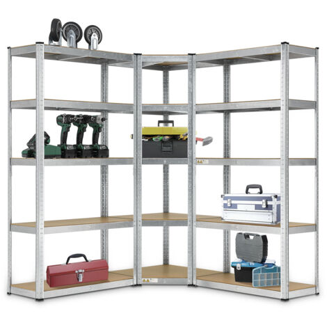 Juskys – Système d'étagères en métal 3 pièces – 1 étagère d'angle 180x70cm et 2 étagères 180x90cm – Charge max 2625 kg – Montage sans perçage