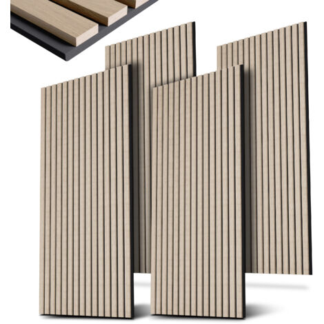 Panneaux muraux acoustiques Juskys - Amélioration acoustique, design en placage de bois et absorption sonore, réduit la réverbération - 120x60 cm - lot de 4, 2,88 m², chêne naturel clair
