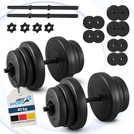 Artsport ensemble de haltères 2 pièces - Ensemble de haltères avec 2 haltères, disques et écrous étoile pour entraînement en force - Ensemble de haltères 12 poids 40 kg