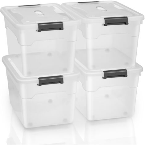 Boîte de rangement Juskys avec couvercle - Boîtes en plastique grandes, empilables, transparentes - Boîtes de rangement - Lot de 4 de 45L chacune