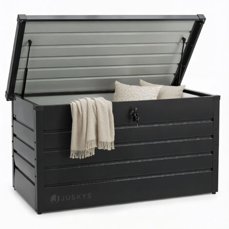 Boîte de rangement en métal Juskys Limani 380 litres - Boîte extérieure - étanche, verrouillable - boîte de jardin, boîte à coussins, coffre pour coussins pour jardin Anthracite