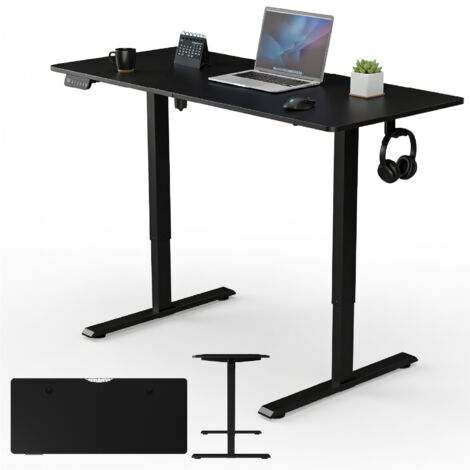 Bureau réglable en hauteur Juskys 140x60cm - Électrique, réglage sans étape, bureau de bureau assis et debout, espace de rangement, fonction mémoire - Noir