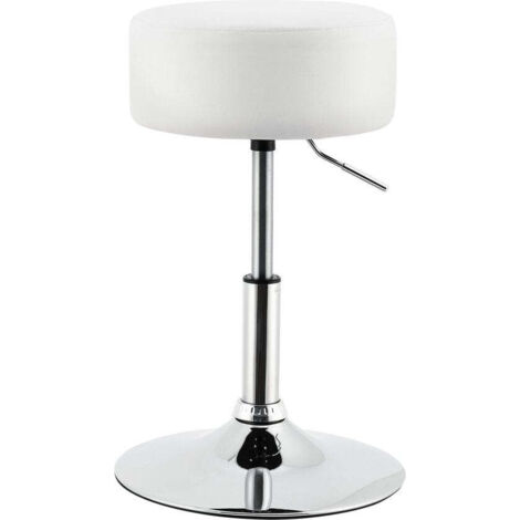 Juskys Coiffeuse avec Tabouret Tonia – Tabouret rond Ø 33 cm & réglable en hauteur de 52 à 65 cm – Tabouret ergonomique rembourré avec revêtement en faux cuir blanc (1/5)