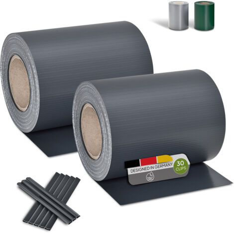 Juskys Bande de protection en PVC pour clôture à double barres – Ensemble de 2 rouleaux de 35 m x 19 cm – Clips de fixation – Film de clôture pour intimité et protection contre le vent – anthracite