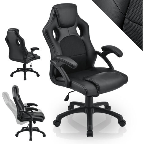 Chaise de bureau Juskys Racing Montréal - ergonomique, réglable en hauteur et rembourrée, jusqu'à 120 kg - Fauteuil de bureau, chaise pivotante, siège gaming PC - noir