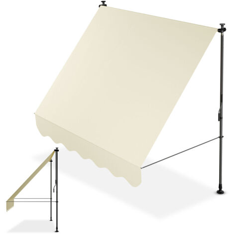 Juskys – Banne à bras articulés réglable en hauteur – Montage sans perçage – Tissu imperméable et résistant aux UV – 200x120 cm – Beige