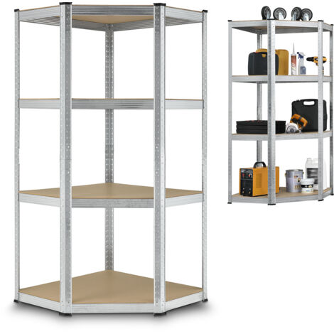 Juskys – Étagère d'angle 160 x 75 x 40-75 cm – 4 niveaux MDF – Charge max 320 kg – Montage sans perçage – Pieds en plastique anti-rayures (1/5)