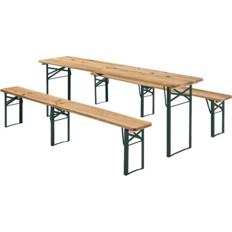 Juskys – Ensemble de tables de bière 3 pièces pliables – Bois de sapin naturel – Charge 250 kg – Pour 8 personnes – Avec protège-sols