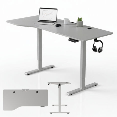 Bureau réglable en hauteur Juskys 160x75cm - Électrique, réglage sans étape, bureau de bureau, bureau assis/debout, fonction mémoire - Blanc
