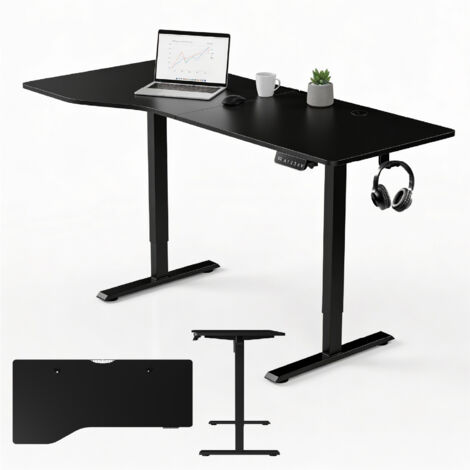 Juskys Bureau réglable en hauteur 160x75cm - Électrique, réglage sans étape, bureau de bureau, bureau assis/debout, fonction mémoire - Noir