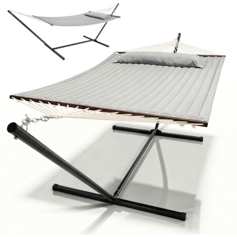 Juskys Hamac Cata avec Support et Coussin - Hamac double d'extérieur pour 2 personnes - Support de hamac double jusqu'à 200 kg - Gris clair