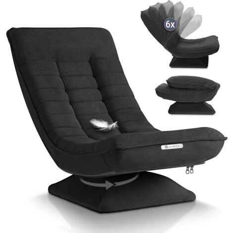 Juskys – Fauteuil relax ergonomique pivotant 360° – Rembourrage 5 couches – Pliable – Revêtement velours gris – Confort optimal pour salon