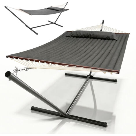 Juskys Hamac Cata avec support et coussins - Hamac double d'extérieur pour 2 personnes - Support de hamac double pouvant supporter jusqu'à 200 kg - Anthracite