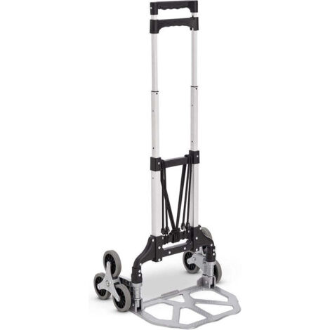 Chariot à roulettes pliable Juskys, supportant jusqu'à 80 kg - Mini chariot en aluminium pour escaliers - avec gants et cordes extensibles - petit monte-escaliers (1/5)