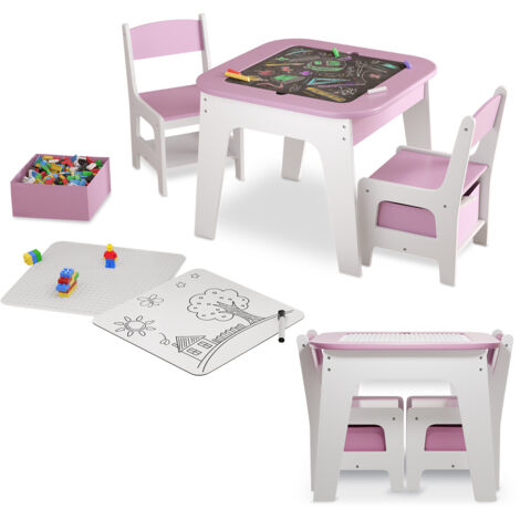 Groupe de sièges pour enfants Juskys Milou - Ensemble de 2 chaises et 1 table - Table pour enfants en bois - Table de jeu avec rangement - Ensemble de sièges pour enfants, table à dessin - Rose