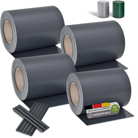 Juskys Bande de protection en PVC pour clôture à mailles doubles, lot de 4 - 4 rouleaux de 35 m x 19 cm - clips de fixation - film de clôture pour intimité et protection contre le vent – anthracite