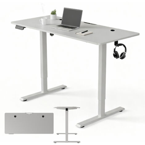 Bureau réglable en hauteur Juskys 140x60cm - Électrique, réglable sans étape, bureau de bureau, bureau assis/debout, fonction mémoire, espace de rangement - Blanc