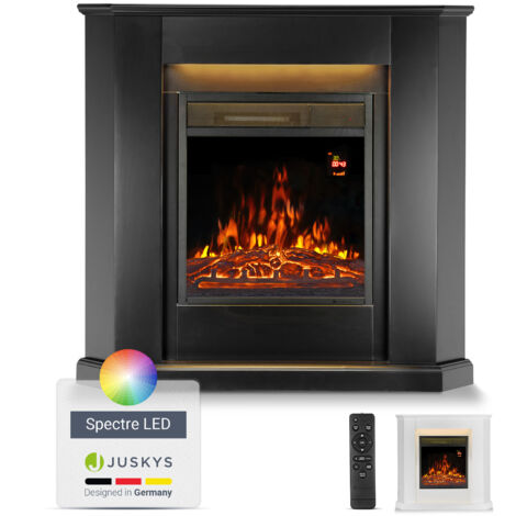 Juskys Cheminée électrique 1000 / 2000 W avec chauffage, feu de cheminée, effet de flammes, télécommande, éclairage LED - Cheminée électrique d'angle noire