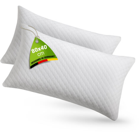 Coussin Juskys 40x80 cm pour lit - lot de 2 oreillers avec rembourrage en mousse à mémoire de forme - rembourrage respirant - housse lavable - oreiller de lit blanc